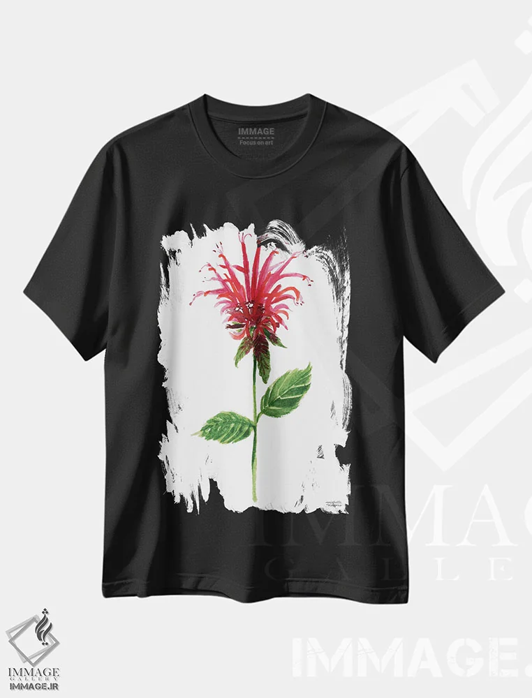 تیشرت مشکی طرح دار – تیشرت گل ,گل بابی قرمز آبرنگ اثر میشل موسپنس فروشگاه ایماژ