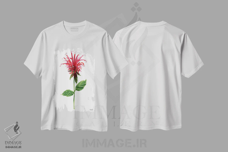 تیشرت سفید طرح دار – تیشرت گل ,گل بابی قرمز آبرنگ اثر میشل موسپنس immage.ir