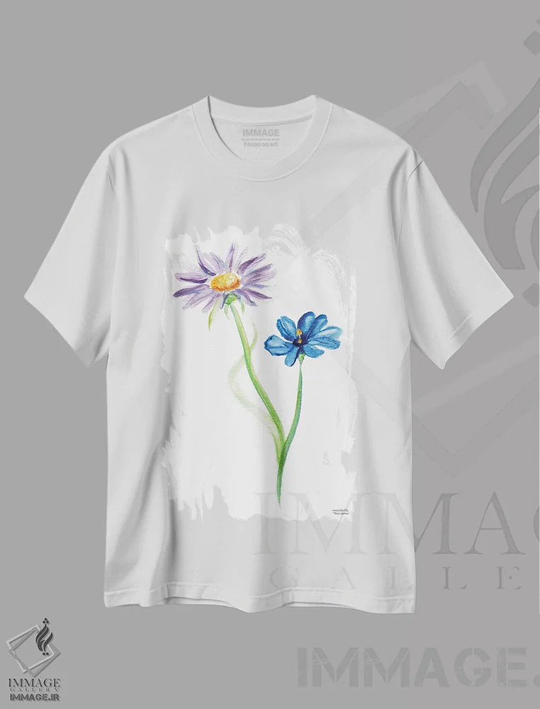 تیشرت سفید طرح دار – تیشرت طبیعت ,دوگل وحشی آبرنگ اثر میشل موسپنس فروشگاه ایماژ