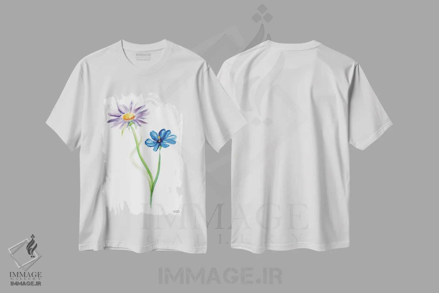 تیشرت سفید طرح دار – تیشرت طبیعت ,دوگل وحشی آبرنگ اثر میشل موسپنس فروشگاه ایماژ