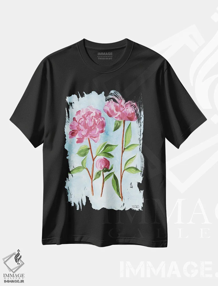 تیشرت مشکی طرح دار – تیشرت هنری ,باغبان گل صدتومانی آبرنگ اثر میشل موسپنس immage.ir