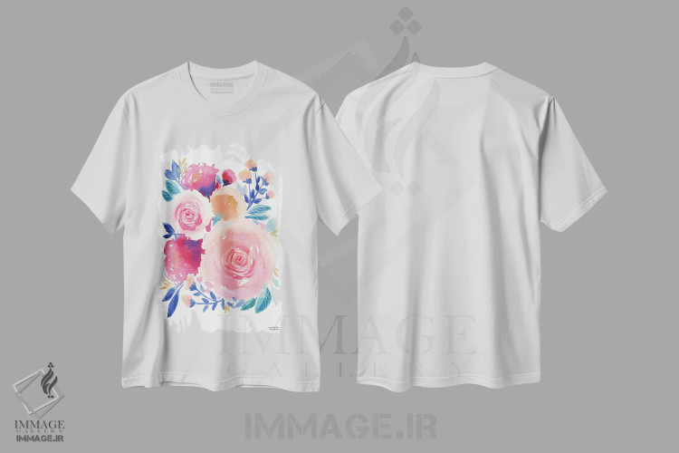 تیشرت سفید طرح دار – تیشرت گل ,قدرت گل آبرنگ اثر میشل موسپنس immage.ir