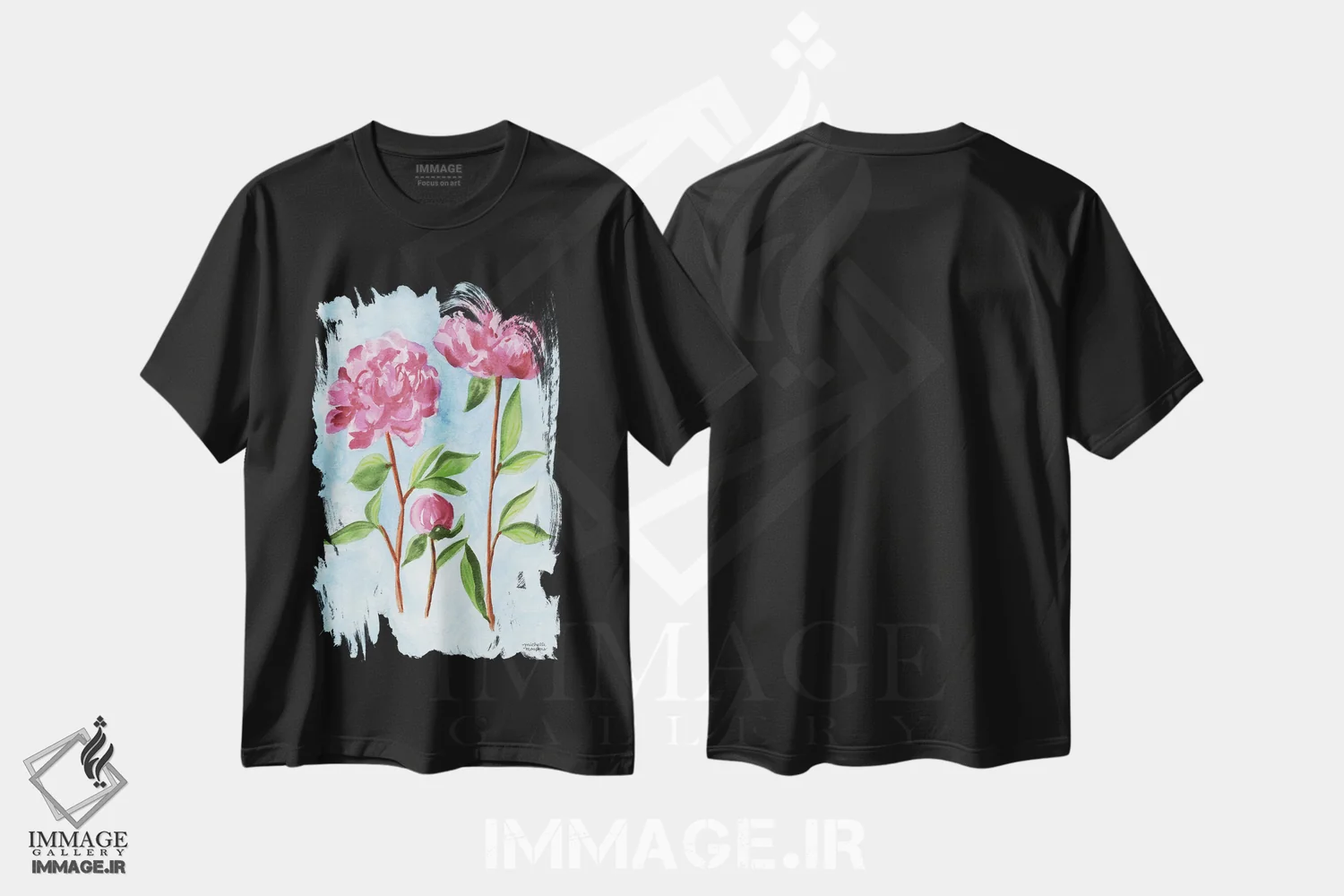 تیشرت مشکی طرح دار – تیشرت هنری ,باغبان گل صدتومانی آبرنگ اثر میشل موسپنس immage.ir