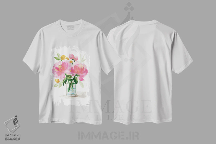 تیشرت سفید طرح دار – تیشرت هنری ,زندگی بی جان دسته گل نقاشی دوم آبرنگ اثر میشل موسپنس immage.ir