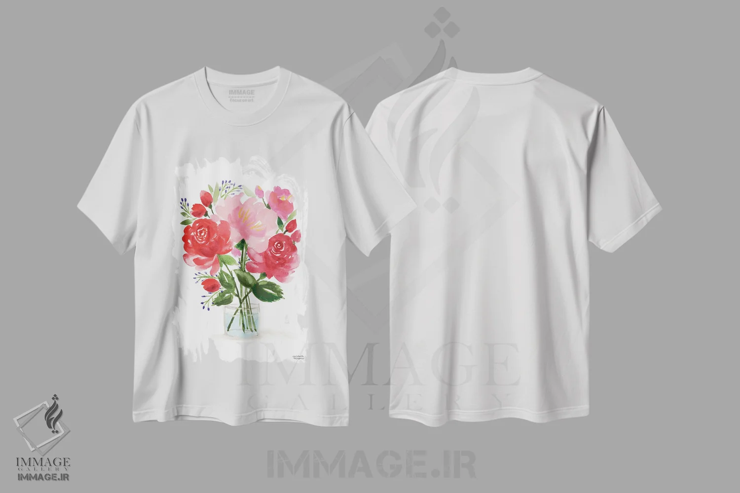تیشرت سفید طرح دار – تیشرت هنری ,زندگی بی جان دسته گل نقاشی چهارم آبرنگ اثر میشل موسپنس immage.ir