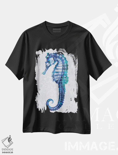 تیشرت مشکی طرح دار – تیشرت دریایی ,اسب دریایی اول اثر ملونی میلر فروشگاه ایماژ