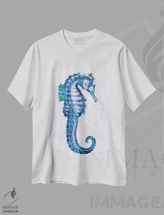 تیشرت سفید طرح دار – تیشرت ساحلی ,اسب دریایی دوم اثر ملونی میلر فروشگاه ایماژ
