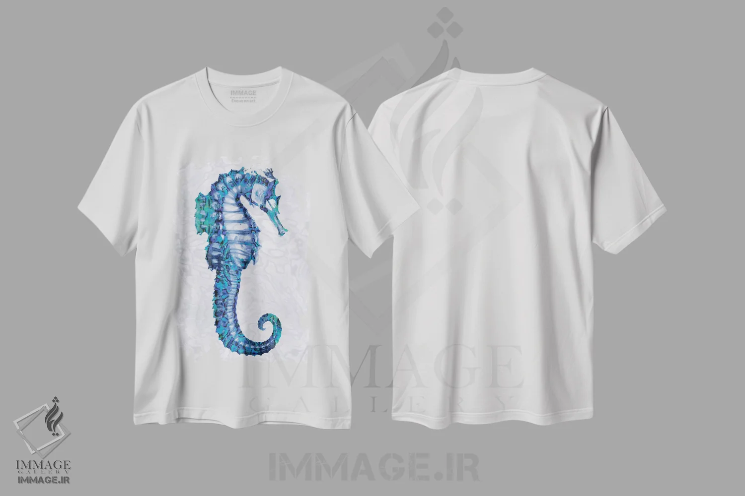 تیشرت سفید طرح دار – تیشرت ساحلی ,اسب دریایی دوم اثر ملونی میلر فروشگاه ایماژ