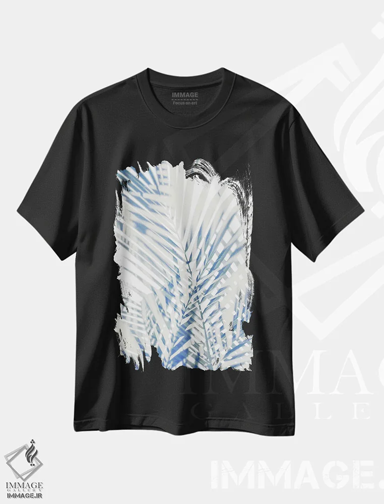 تیشرت مشکی طرح دار – تیشرت طبیعت ,سایه های نخل اول اثر ملونی میلر فروشگاه ایماژ