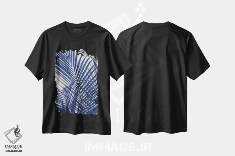 تیشرت مشکی طرح دار – تیشرت گیاهی ,سایه های نخل آبی اول اثر ملونی میلر immage.ir