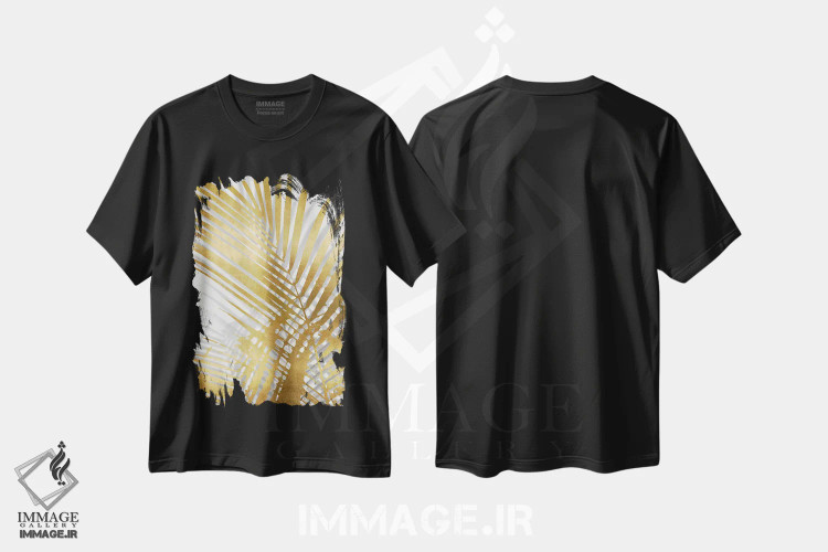 تیشرت مشکی طرح دار – تیشرت طلایی ,سایه های نخل طلایی اول اثر ملونی میلر فروشگاه ایماژ