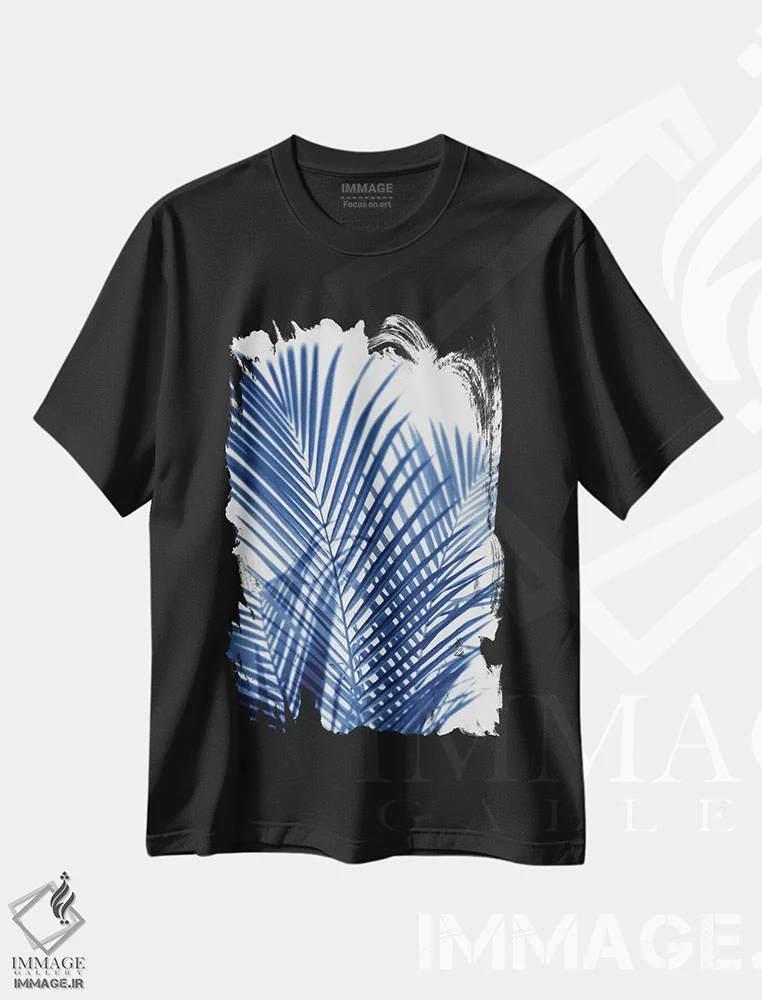 تیشرت مشکی طرح دار – تیشرت گیاهی ,سایه های نخل نیلی اول اثر ملونی میلر immage.ir