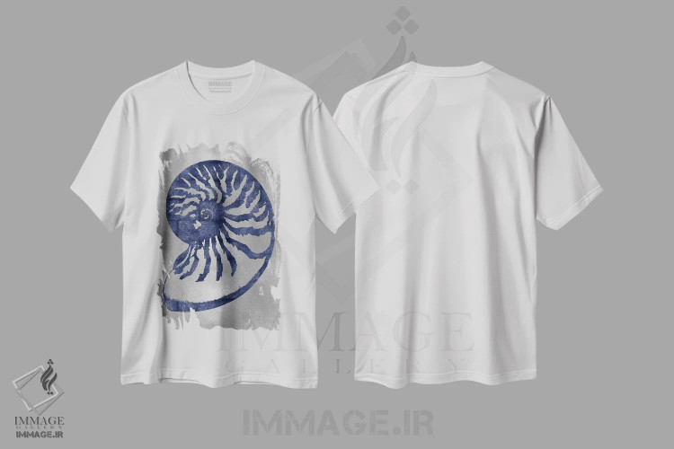 تیشرت سفید طرح دار – تیشرت ساحلی ,آبی روی نقره ای سوم اثر ملونی میلر immage.ir