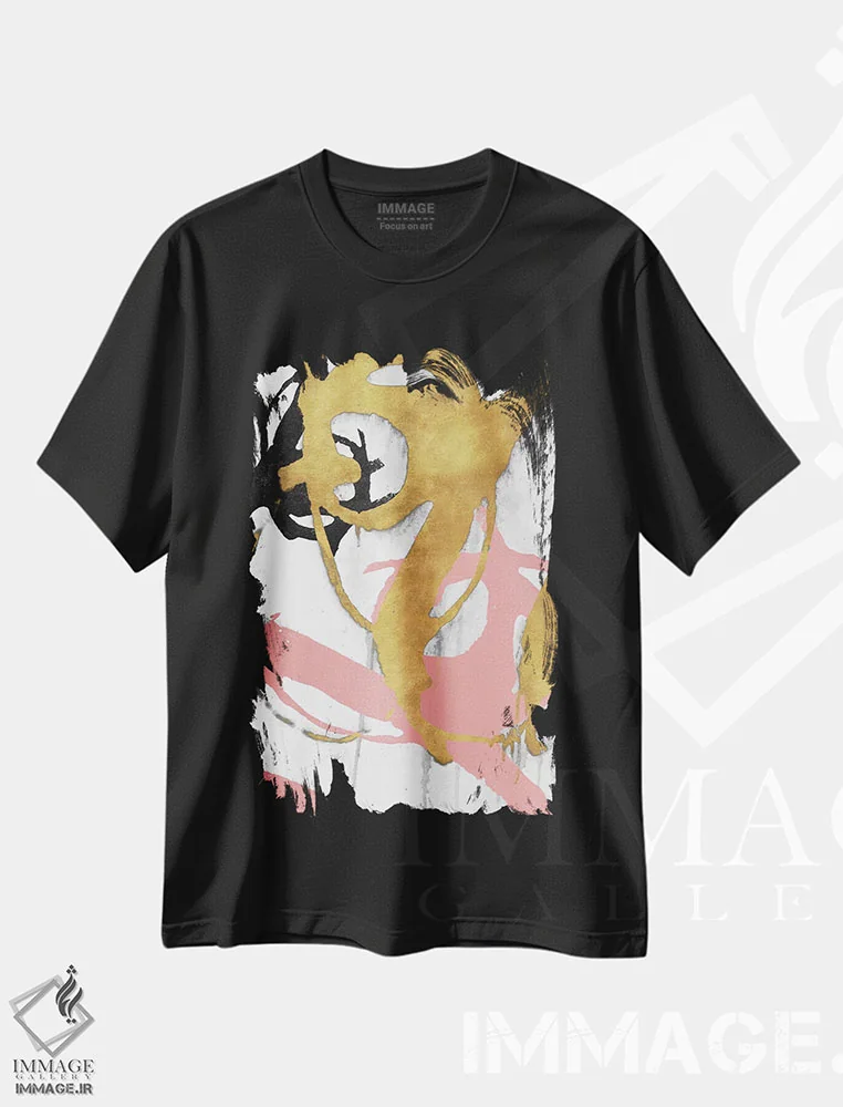 تیشرت مشکی طرح دار – تیشرت انتزاعی ,خط های طلای رز اول اثر مگان موریس immage.ir