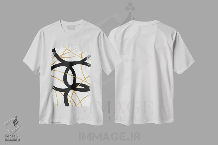 تیشرت سفید طرح دار – تیشرت مینیمال ,خط های سیاه و طلایی اول اثر مگان موریس فروشگاه ایماژ