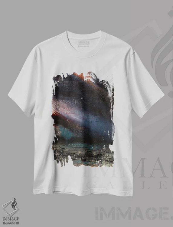 تیشرت سفید طرح دار – تیشرت آبستره ,جزر و مد شبانه اثر مایکل مک سوینی immage.ir