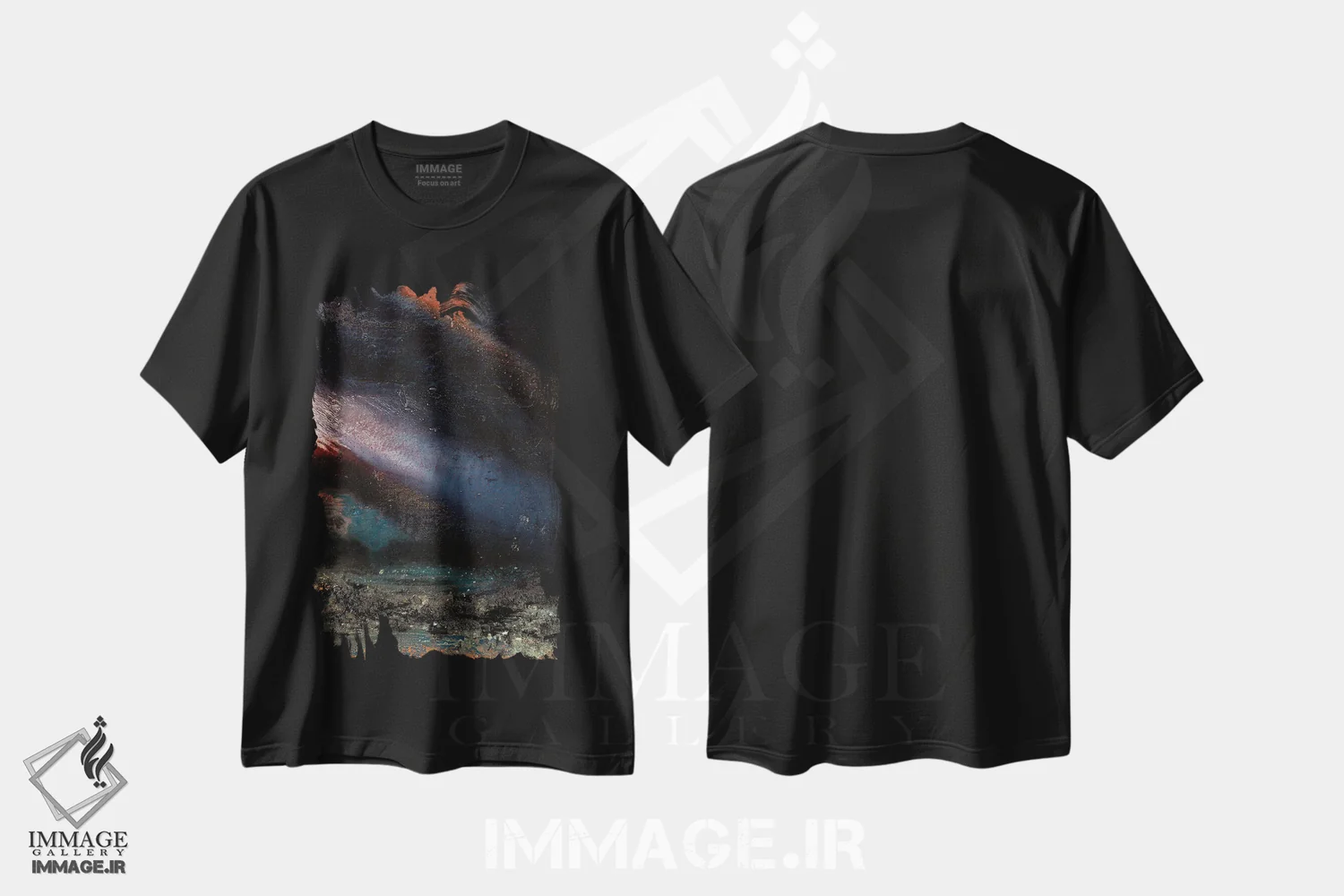 تیشرت مشکی طرح دار – تیشرت آبستره ,جزر و مد شبانه اثر مایکل مک سوینی فروشگاه ایماژ