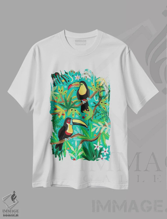 تیشرت سفید طرح دار – تیشرت حیوانات ,"توکان ها" اثر ماگالی مودوکس immage.ir