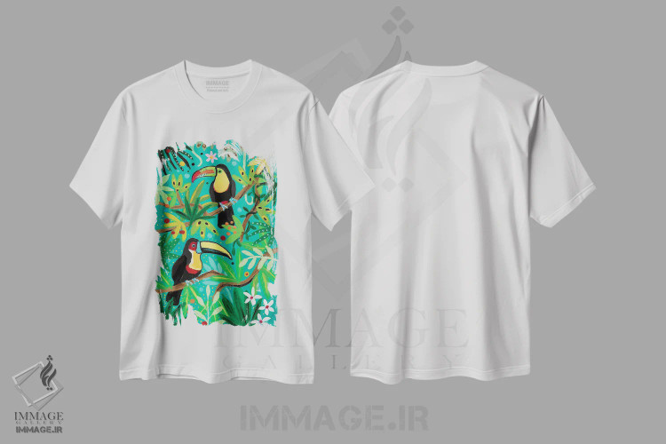 تیشرت سفید طرح دار – تیشرت حیوانات ,"توکان ها" اثر ماگالی مودوکس immage.ir