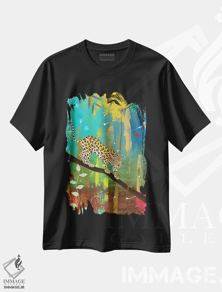 تیشرت مشکی طرح دار – تیشرت اسپرت ,"پلنگ باشکوه" اثر ماگالی مودوکس immage.ir