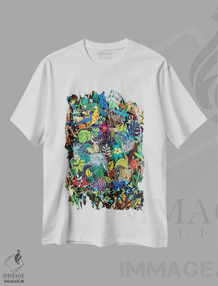 تیشرت سفید طرح دار – تیشرت طبیعت ,"گم شده در جنگل" اثر ماگالی مودوکس immage.ir
