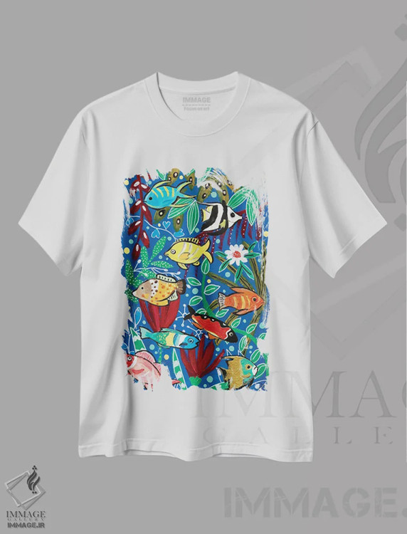 تیشرت سفید طرح دار – تیشرت دریایی ,"بازدید از آکواریوم" اثر ماگالی مودوکس immage.ir