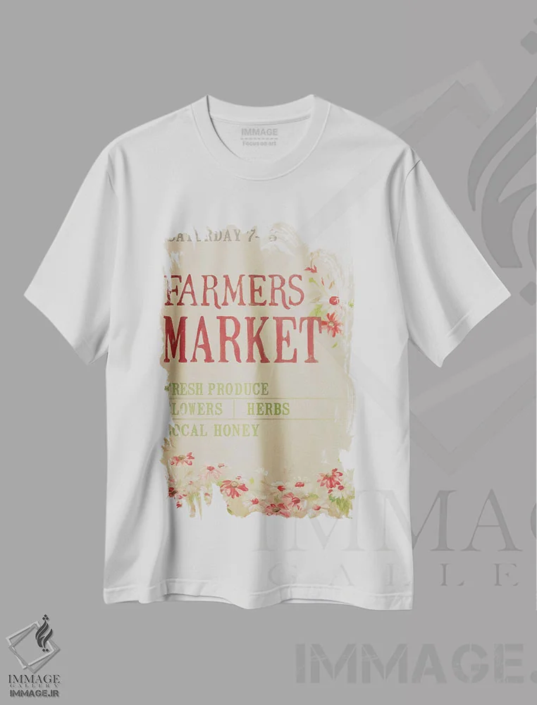 تیشرت سفید طرح دار – تیشرت طبیعت ,بازار کشاورزان خاکستری اثر مندی لین immage.ir