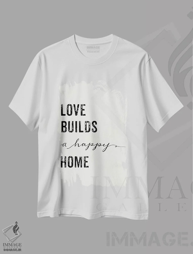 تیشرت سفید طرح دار – تیشرت تایپوگرافی ,عشق خانه ای شاد می سازد اثر مندی لین فروشگاه ایماژ