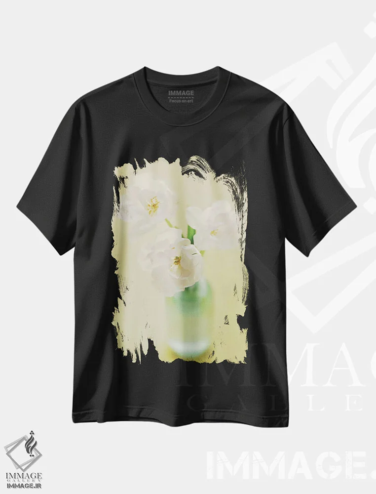 تیشرت مشکی طرح دار – تیشرت گیاهان ,لاله ها اثر مندی لین immage.ir