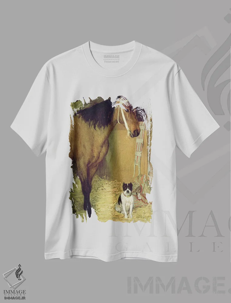 تیشرت سفید طرح دار – تیشرت حیوانات ,در اصطبل، اسب و سگ، حدود سال اثر ادگار دگا فروشگاه ایماژ