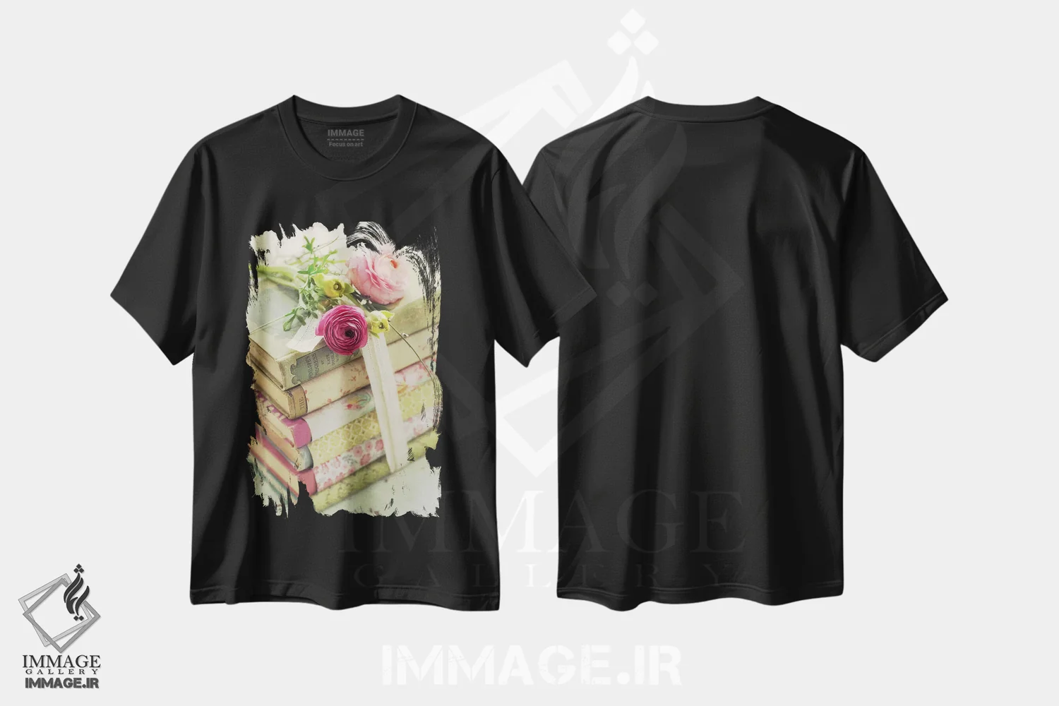 تیشرت مشکی طرح دار – تیشرت وینتیج ,کتاب ها اثر مندی لین فروشگاه ایماژ