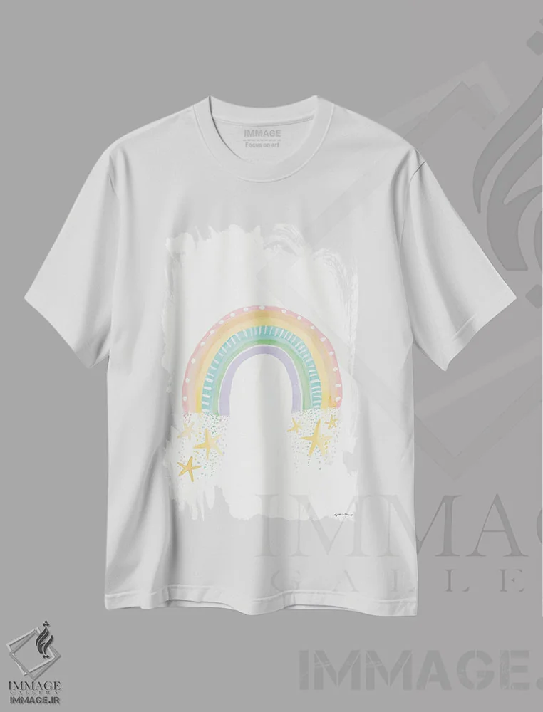 تیشرت سفید طرح دار – تیشرت رنگین کمان ,رویای رنگین کمان اثر جسیکا مینگو فروشگاه ایماژ