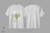 تیشرت سفید طرح دار – تیشرت هنری ,دوچرخه با سبد گل اثر جسیکا مینگو فروشگاه ایماژ
