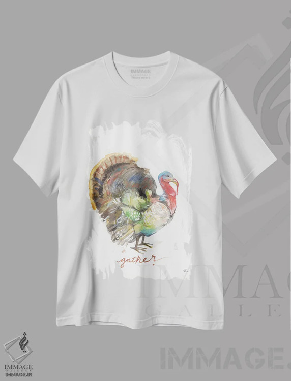 تیشرت سفید طرح دار – تیشرت فانتزی ,جمع کردن بوقلمون اثر جسیکا مینگو فروشگاه ایماژ