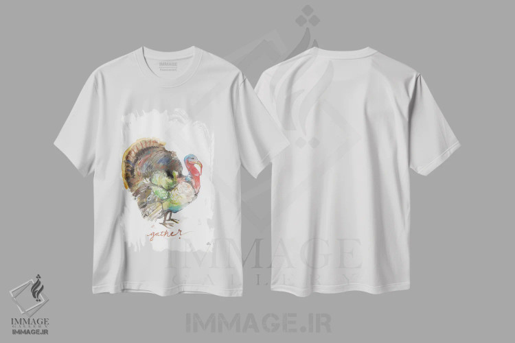 تیشرت سفید طرح دار – تیشرت فانتزی ,جمع کردن بوقلمون اثر جسیکا مینگو فروشگاه ایماژ