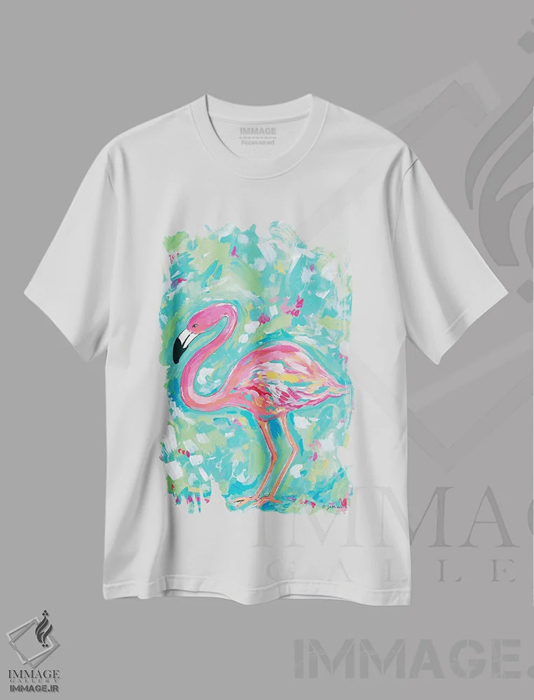 تیشرت سفید طرح دار – تیشرت تابستانی ,فلامینگو تابستانی اثر جسیکا مینگو فروشگاه ایماژ