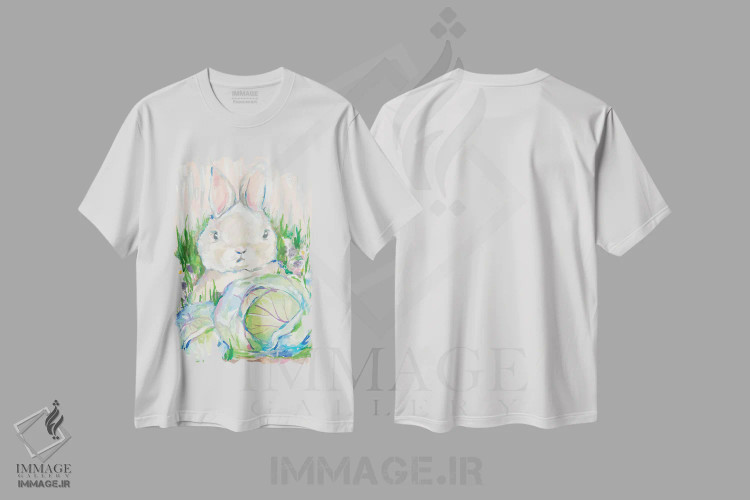 تیشرت سفید طرح دار – تیشرت طبیعت ,خرگوش در باغچه کلم اثر جسیکا مینگو immage.ir