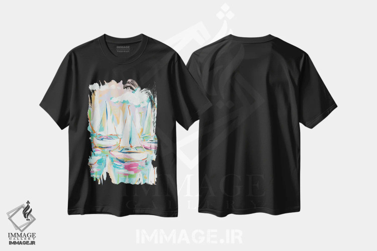 تیشرت مشکی طرح دار – تیشرت طبیعت ,دریا و قایق بادبانی اثر جسیکا مینگو فروشگاه ایماژ