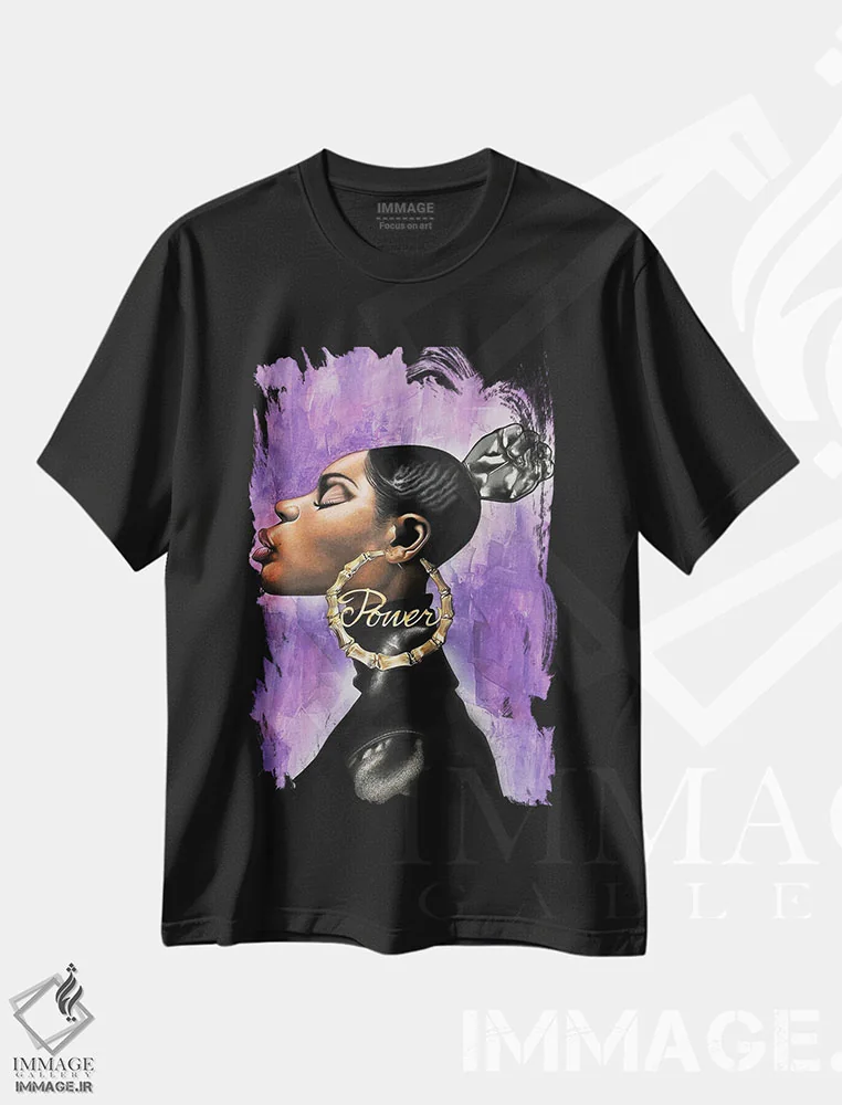 تیشرت مشکی طرح دار – تیشرت کاریکاتوری ,"قدرت" اثر ماناسه جانسون فروشگاه ایماژ