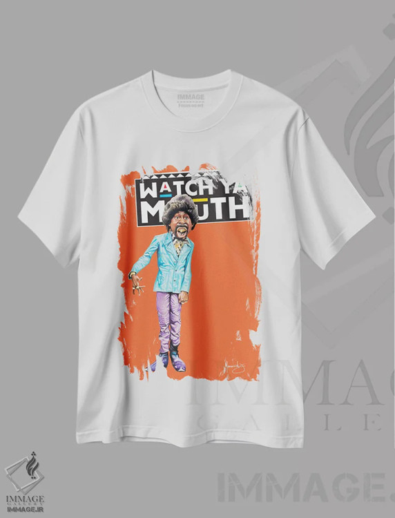 تیشرت سفید طرح دار – تیشرت گرافیکی ,"دهانت را کنترل کن" اثر ماناسه جانسون فروشگاه ایماژ