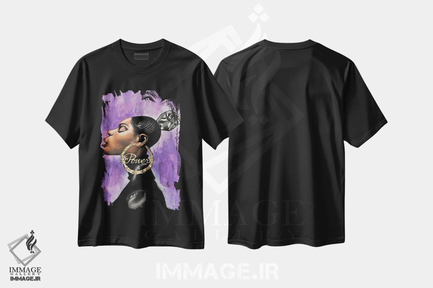تیشرت مشکی طرح دار – تیشرت کاریکاتوری ,"قدرت" اثر ماناسه جانسون فروشگاه ایماژ