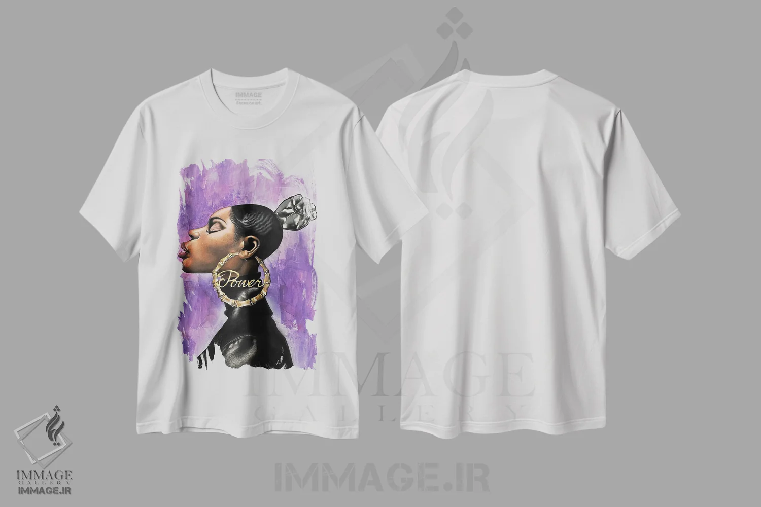 تیشرت سفید طرح دار – تیشرت کاریکاتوری ,"قدرت" اثر ماناسه جانسون immage.ir