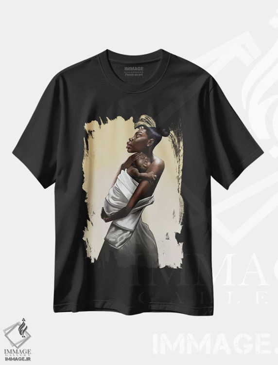 تیشرت مشکی طرح دار – تیشرت هنری ,"مادر و کودک" اثر ماناسه جانسون فروشگاه ایماژ