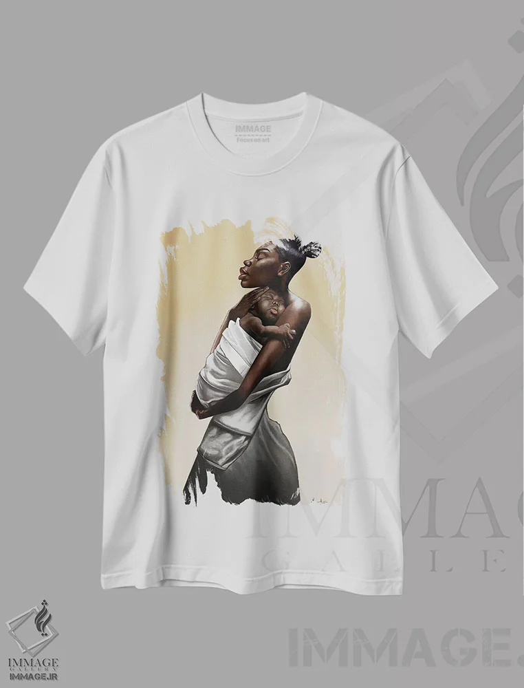 تیشرت سفید طرح دار – تیشرت هنری ,"مادر و کودک" اثر ماناسه جانسون immage.ir