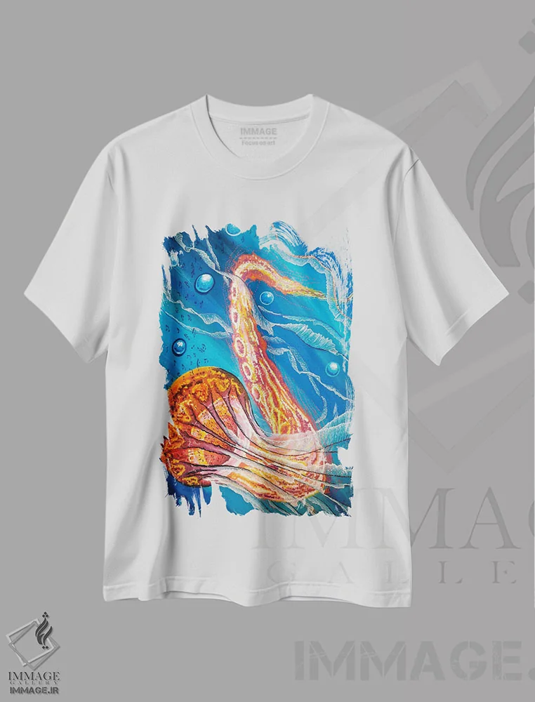 تیشرت سفید طرح دار – تیشرت موسیقی ,"جازی فیش" اثر مارتین نسیم immage.ir