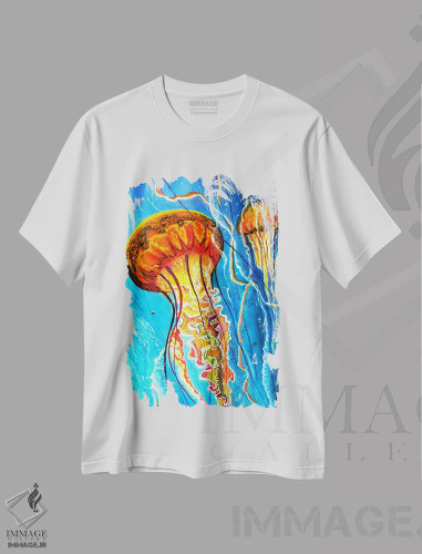 تیشرت سفید طرح دار – تیشرت طبیعت ,"ژله ها" اثر مارتین نسیم فروشگاه ایماژ