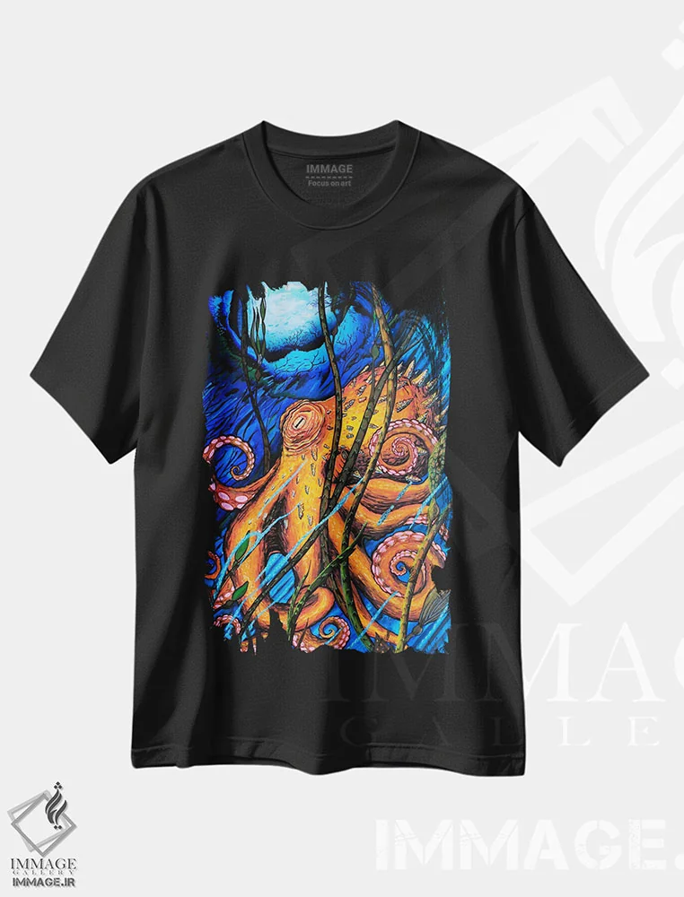 تیشرت مشکی طرح دار – تیشرت دریایی ,"اکتو شماره " اثر مارتین نسیم immage.ir