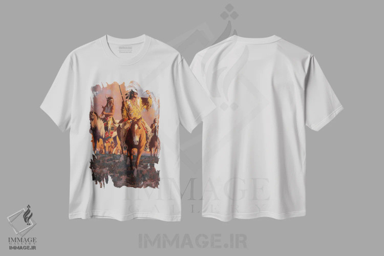 تیشرت سفید طرح دار – تیشرت فرهنگی ,"غروب کامانچه" اثر دیوید من immage.ir