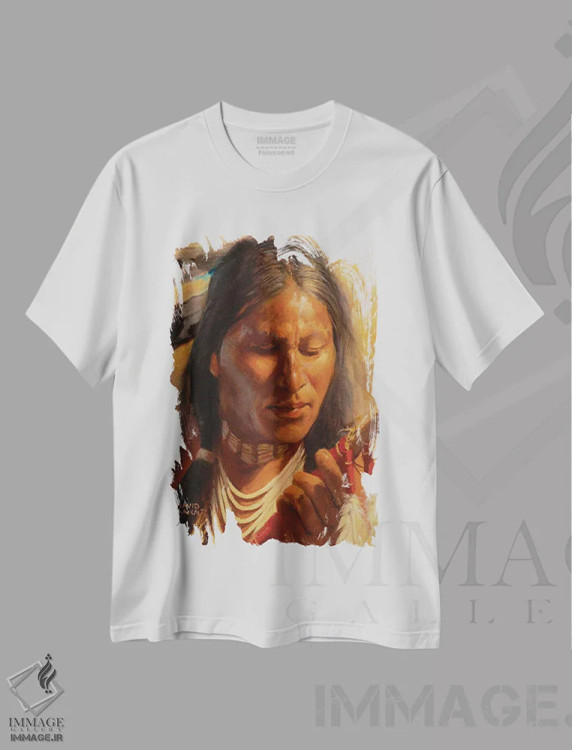 تیشرت سفید طرح دار – تیشرت مردانه ,"نیزه لاکوتا" اثر دیوید من immage.ir