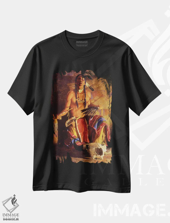 تیشرت مشکی طرح دار – تیشرت پرتره ,"ترانه بوفالو" اثر دیوید من فروشگاه ایماژ